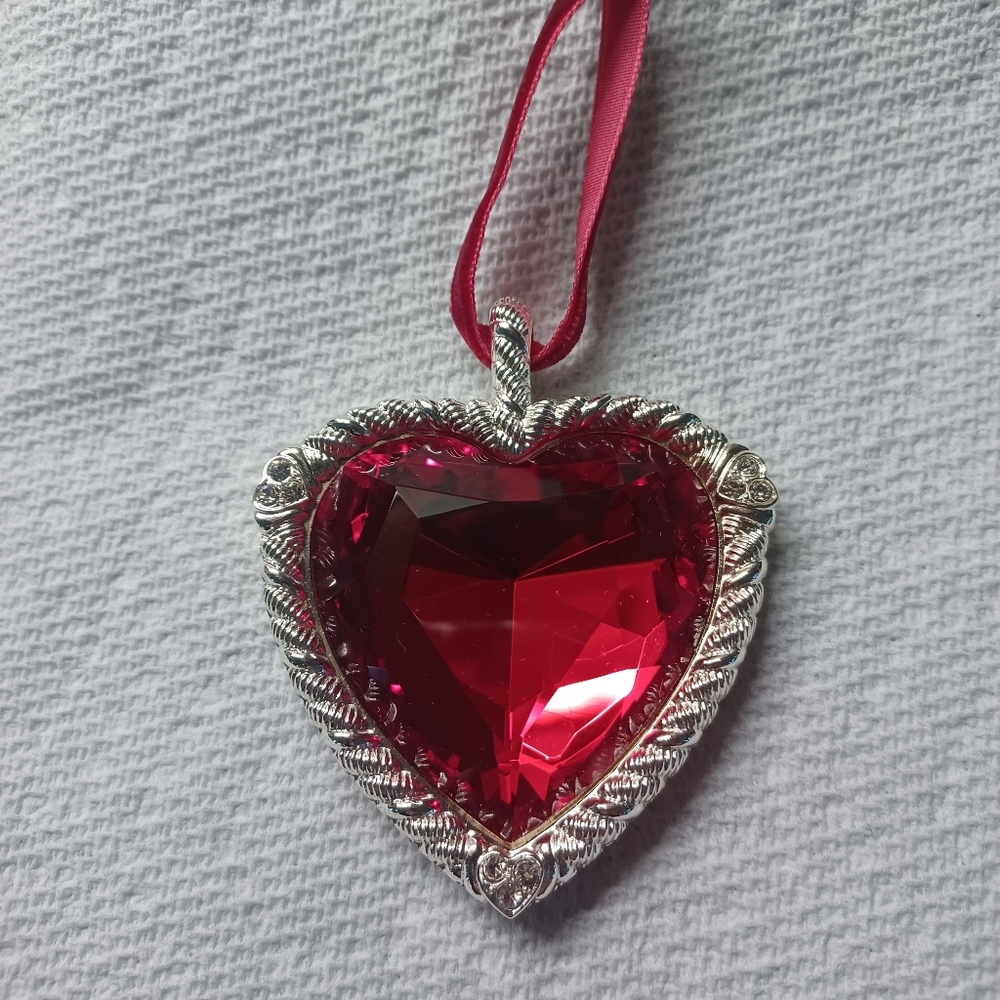Judith Ripka Ornament Silvertone Red Crystal Heart In Original Box